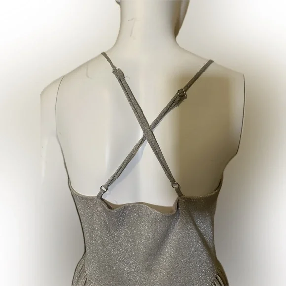 Anthropologie Elevenses Lunar Pleated Midi Dress Gold Sparkle Metallic Size 6 - Picture 6 of 13